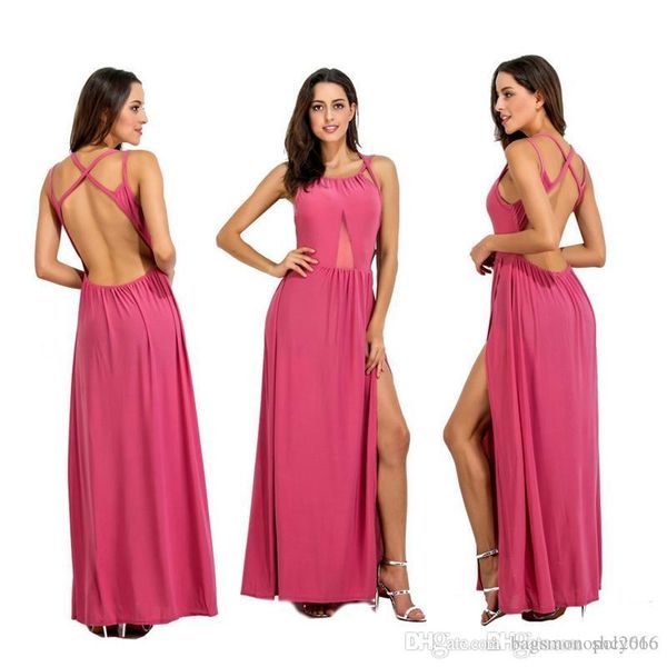

women dress fashion spaghetti strap sleeveless vest sling hollow out back split elegant lady casual long beach dresses skirt s-2xl d3, Black;gray