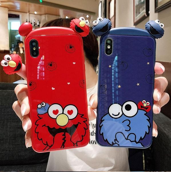 

new luxury designer cute cartoon sesame street phone case for iphone 11pro max xs max xr 7 8 plus max glass mirror cover