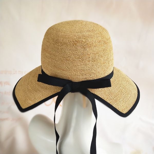 

natural lafite straw half-side sun hat ins outdoor tourism sunscreen beach grass natural lafite straw hat, Blue;gray