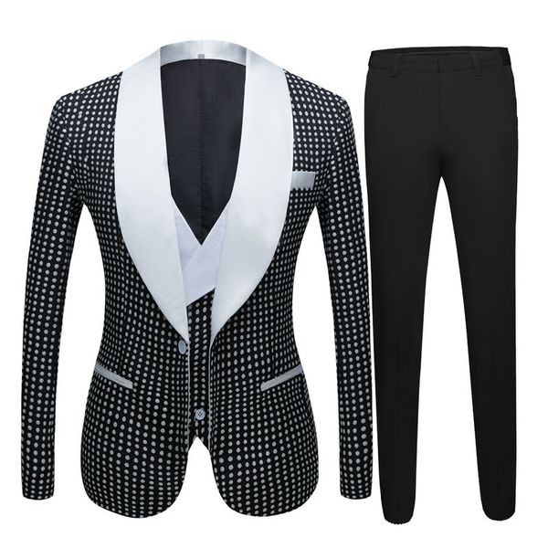 

2020 costume homme formal black white men dots wedding suit tuxedo groom wedding party suits for men bridegroom groomsmen, White;black