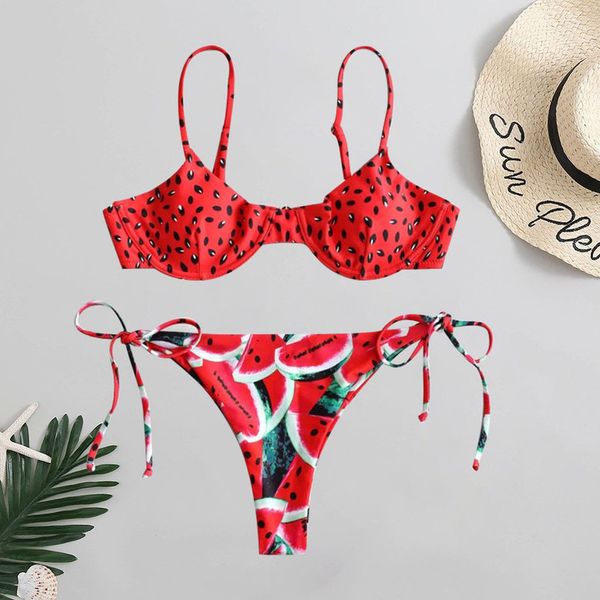 

watermelon swimsuit female knot bikinis swimdress 2020 mujer push up swimwear women bathers summer beach wear bathing suit new, White;black