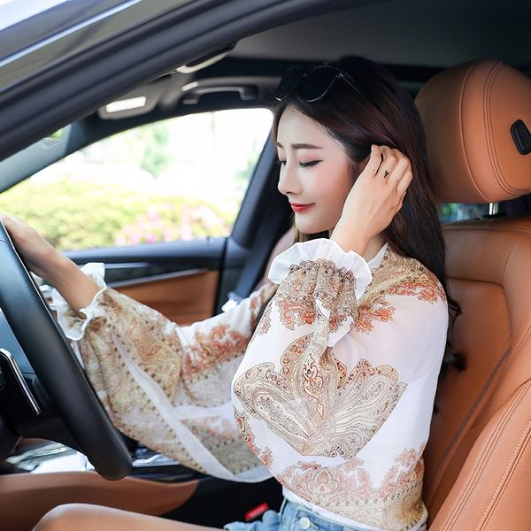 

amzco chiffon cashew nut printed sunscreen clothes changeable sunscreen scarf shawl sunshade shawl outdoor driving sleeve loose air conditio, Blue;gray