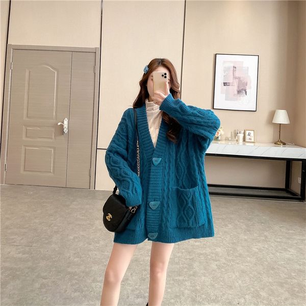 

утолщенные пальто средней длина свободного внешний свитер пальто для женщин 2020 осени нового полностью соответствовать ленивому стилю вязан, White