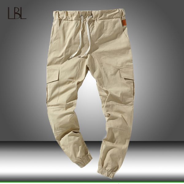

men casual jogger pants cargo sweatpants man fitness bodybuilding multi-pocket trousers male elastic waist bottom trouser autumn, Black