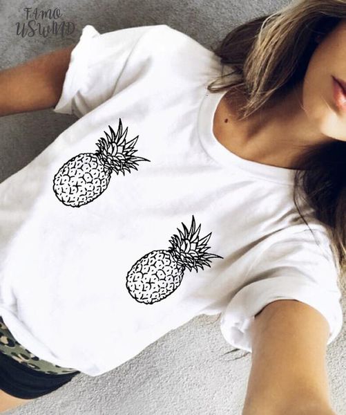 

funny women pineapple boobs tee cartoon drawn pineapple breast women have no need boobs casual tumblr girls t shirt, White