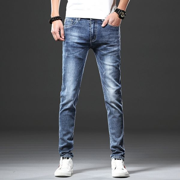 

men's new jeans stretch summer korean thin slim casual jeansjeans and jeansmen's youth pants korean casual pants, Blue