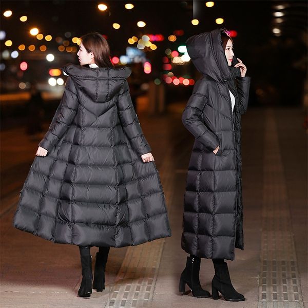 

женская теплая куртка пуховик зима новой средней длина slimming тонкого темперамента утолщенной теплые 2019 белой уткой вниз, Black