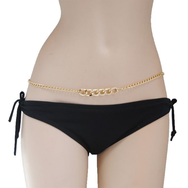 

jewelry simple metal ring chain body chain female cold wind geometric waist chain, Silver