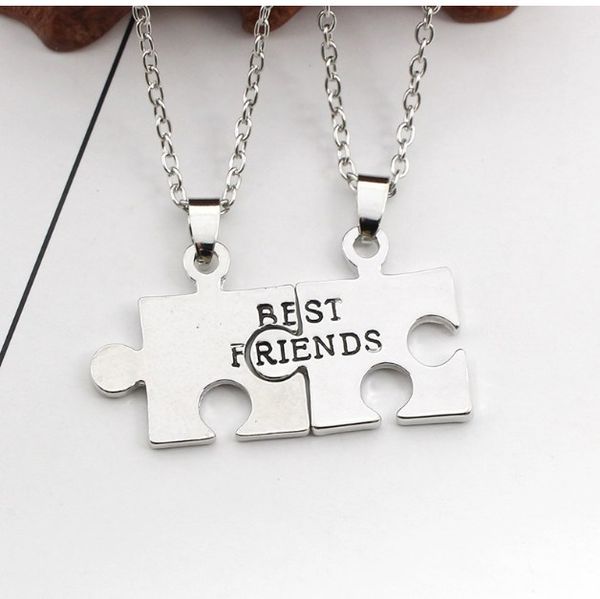 

2 pcs/set lettering "friends" necklace for women girl geometric puzzle necklaces bff friendship forever female jewelry gift, Silver