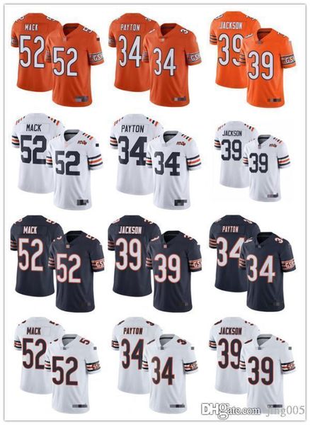 

mens womens youth chicago bears 39 eddie jackson 52 khalil mack 34 walter payton customs football jerseys, Black;red