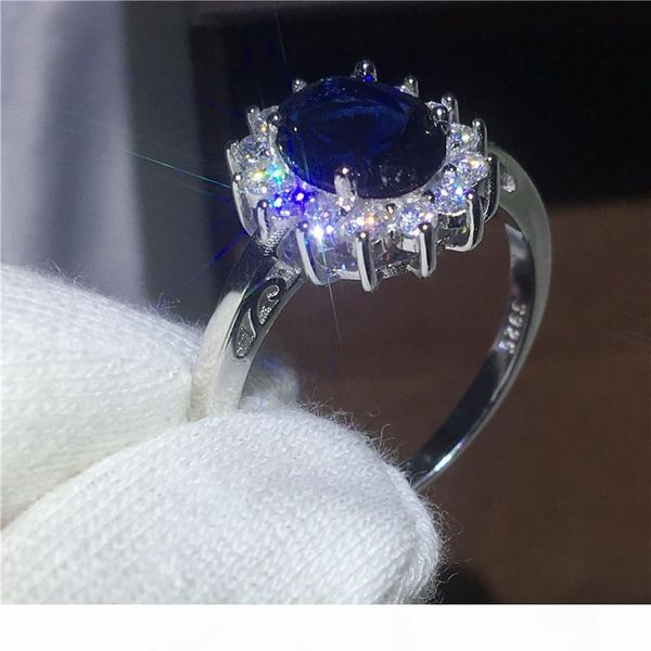 

royal jewelry princess diana 100% real 925 sterling silver ring blue 5a zircon cz engagement wedding band rings for women bridal, Slivery;golden