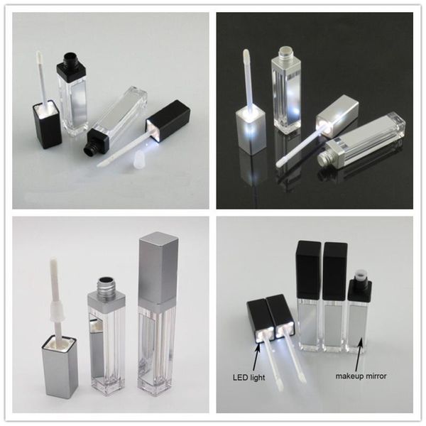 

7ml светодиодные черный косметические помада контейнеры макияж инструмент пластиковые бутылки площади корректор lip gloss tube с зеркалом 20