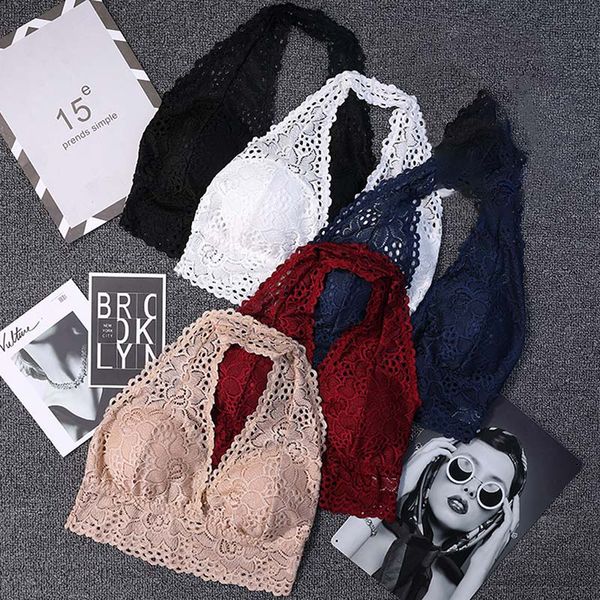 

lace bras bralette halfter bra beach suit female plus size women backless wireunderwear crop lingerie brassiere, Red;black