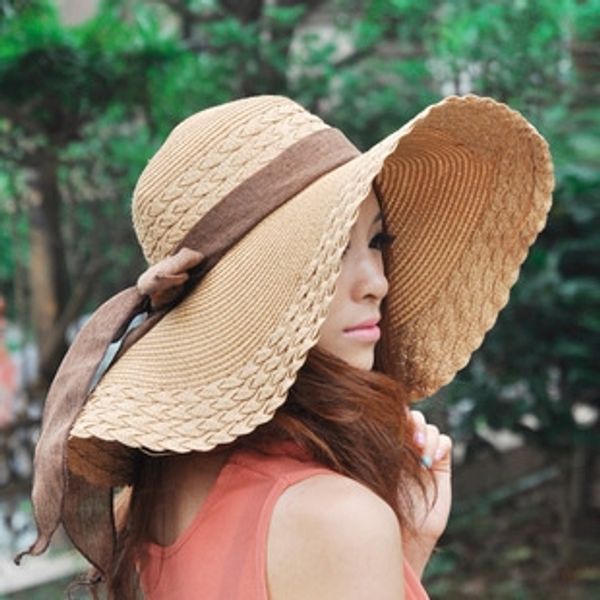 

korean style big eaves bowknot big edge straw beach women's fashionable beach sunscreen straw sunscreen hat hat, Blue;gray