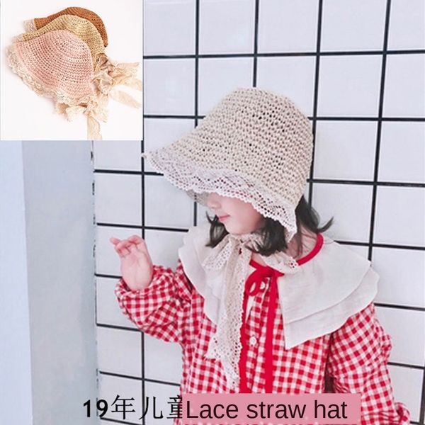 

baby lace straw girl lace net red straw beach summer sun hat baby sun hat, Blue;gray