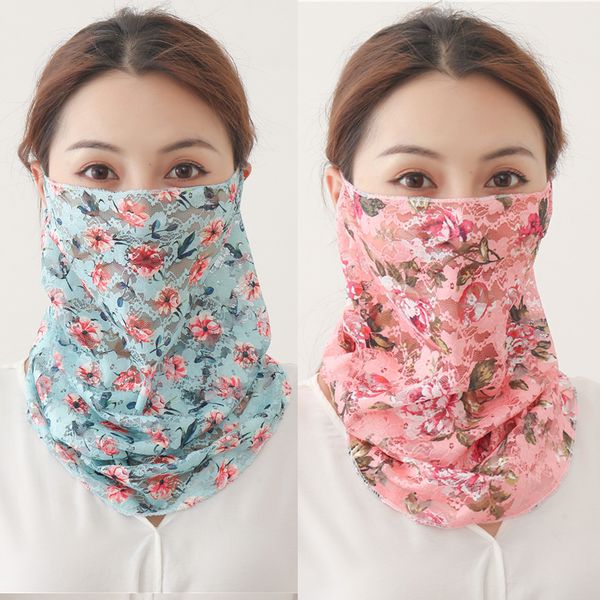 

летний шарф для женщин солнцезащитного кольца шеи шарфы платки bandana цветочного принт lady шаль head обертывания face cover, Blue;gray