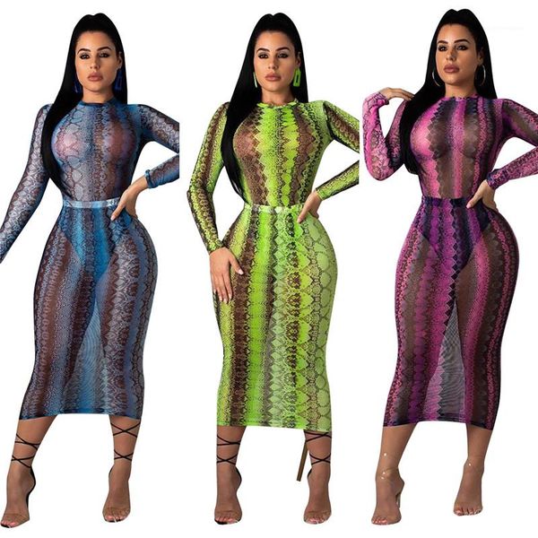 

bandage bodycon dress long sleeve skinny party club dress mesh women dress fashion snake pattern see through, Black;pink