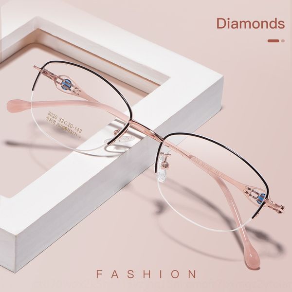 

new alloy half glasses diamond frame women's fashion glasses with diamond design flat myopia frame 8020z, Silver