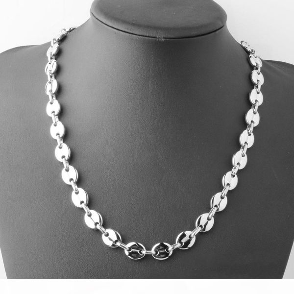 

new button necklace european and american man's golden steel titanium steel stainless steel coffee bean handmade necklace, Silver