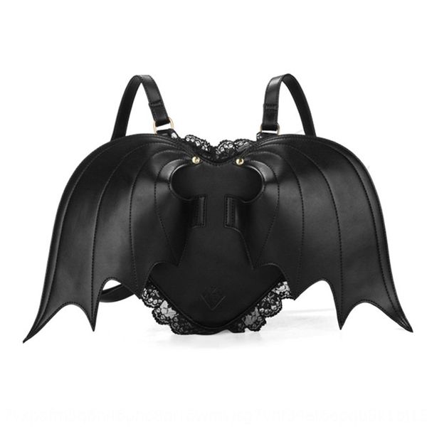 

2019 new love women's personalized pu backpack women's bag black angel devil bat wings backpack