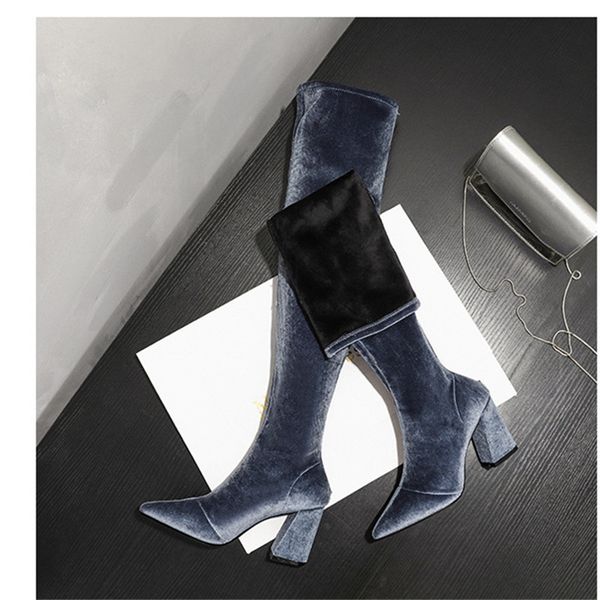 

mobetty 2020 new flock over the knee boots height increasing pointed toe women shoes autumn winter casual long boots size34-43, Black