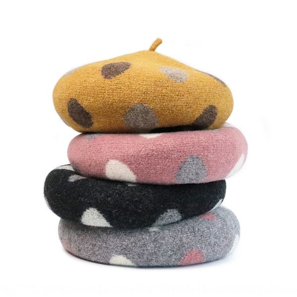 

2019 new wool knitted women's art painter wool beret beret hat polka dot cute, Blue;gray