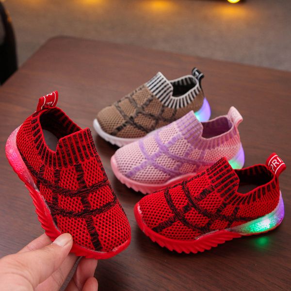 

2020 new fashion soft led shoes children breathable kids sneakers infant tennis solid cute, Black