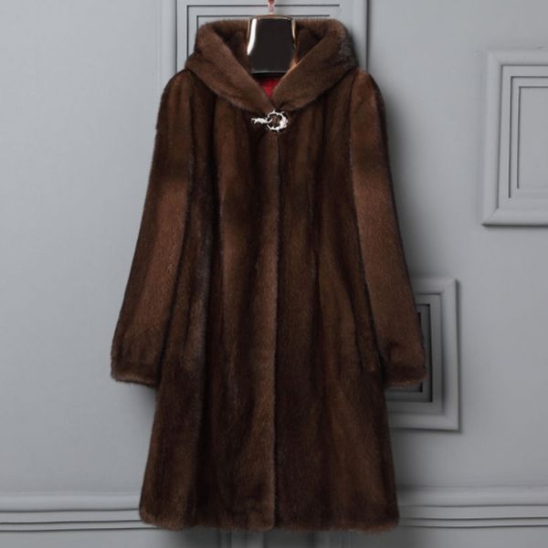 

coat women 2020 autumn and winter plus size 6xl fur coat hooded long thick warm female winter aq362, Black