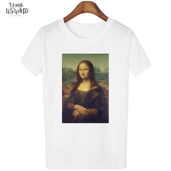 

2020 new arrive korean aesthetic female style fashion mona lisas smile tshirt women ulzzang t shirt kpop streetwear, White