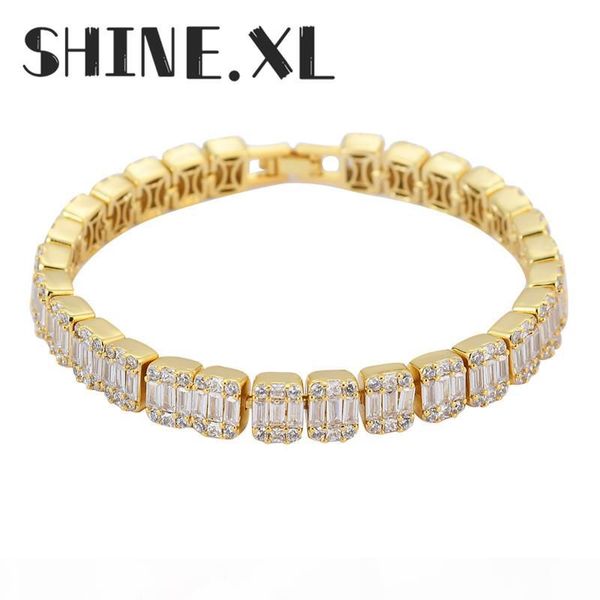 

hip hop jewelry mens square cubic zirconia tennis bracelet chain 1 row gold color cz bracelet link birthday gift, Black