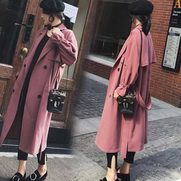 

women's trench coats fashion fall /autumn casual double breasted simple classic long coat with belt chic female windbreaker raincoat, Tan;black
