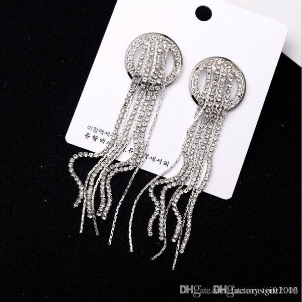 

fashion long tassel luxury designer earrings with crystal shining diamond earrings jewelry accessories for women wedding gift, Golden;silver