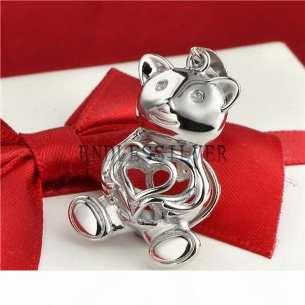 

love heart желающих pearl медведь кейдж подвеска 925 стерлингового серебра подарка ювелирные изделия подвеска подвеска для pearl партии, Slivery;crystal