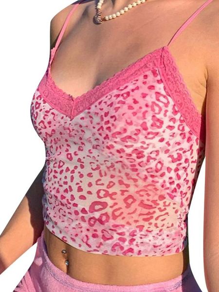 

womenÂ´s summer v-neck lace sleeveless crop leopard camisole, White;red