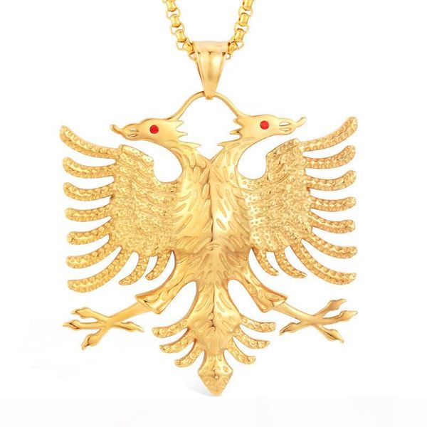 

soitis albania flag eagle pendants russian emblem necklace coat of arms double headed eagle stainless steel pendants chain j190713, Silver