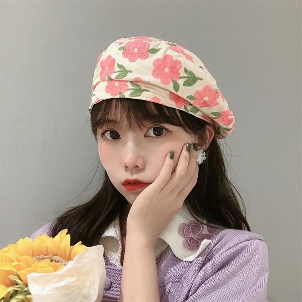 

ins new heavy industry embroidery flower painter hat four seasons all-match female painter's hat beret beret beret, Blue;gray