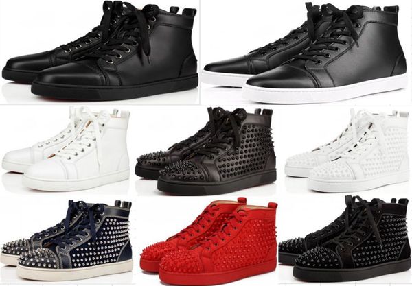 

sneakers red sole shoe studded spikes shoes for men and women shoes wedding crystal leather sneakers with box big size 36-47eu, Black
