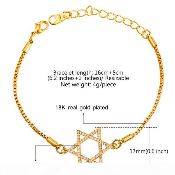

magen david charm bracelet women's platinum plated 18k real gold plated star of david bracelet with cubic zirconia, Black