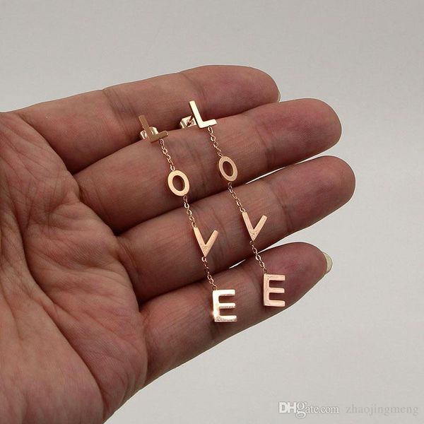 

new korean fashion love rose gold earrings korean girls letters stitching all-match titanium steel earrings, Golden
