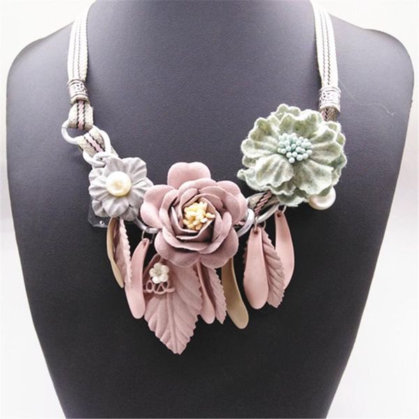 

leaf pearl trendy party pink green flower fashion vintage charms choker statement necklace women jewelry sweater chain female, Silver