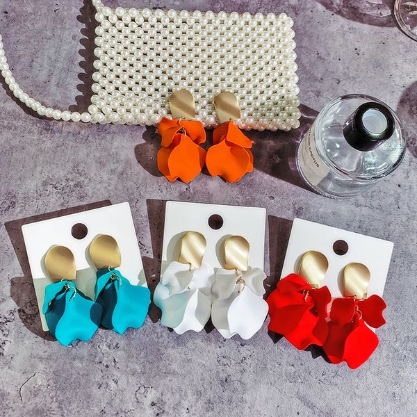 

multicolor acrylic spray paint flower drop earrings for women fashion jewelry matte wafer dangle earings beach accessories, Silver