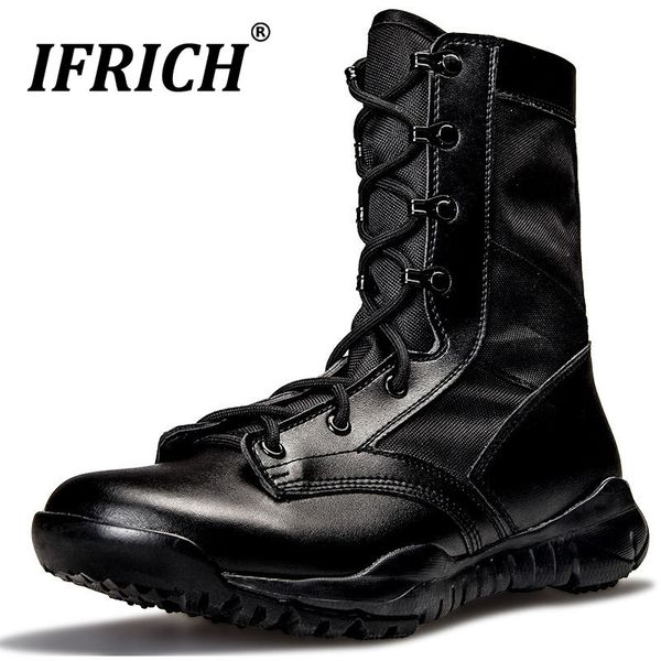 

boots men black leather boots for mens good quality army combat for men anti-slip outdoor tactical shoes