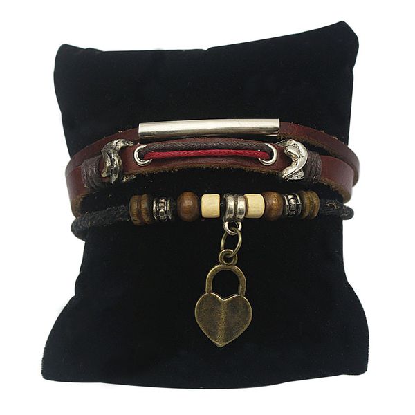 

leather lace-up bracelets couples lover leather friendship fabric bracelets alloy bracelet with love words key and heart pendant, Golden;silver