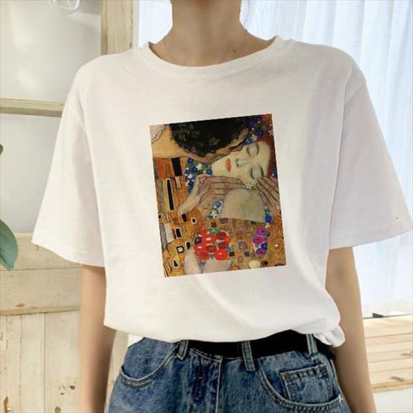 

fashion lady t shirt the kiss by gustav klimt printing t shirt summer new hooded harajuku oversize loose womens casual top, White