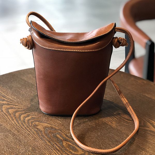 

johnature ретро bucket bag 2020 новый натуральная кожа дамы мини сумки простой сплошной цвет застежка из мягкой кожи плеча сумка