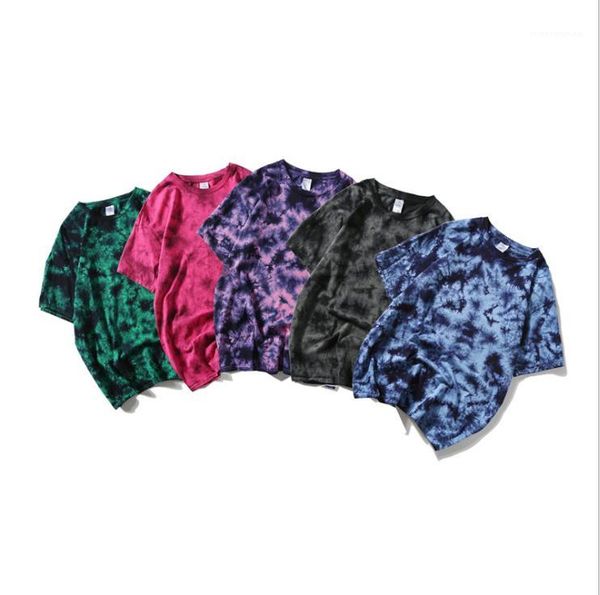 

man o-образный вырез шорт рукав пар топы mens tie dye summer tshirts мужчины мода high street hip hop тройники, White;black