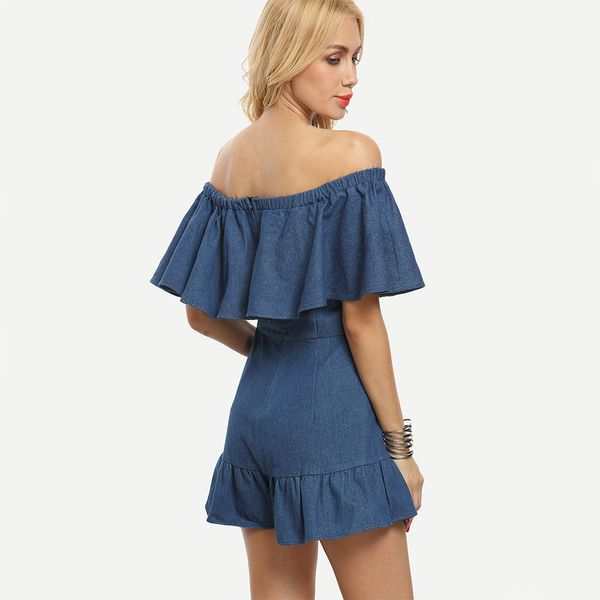 

ebaihui wholesale european and american women's jumpsuit with collar flounces jeans one-piece jeans for women a1724, Black;white