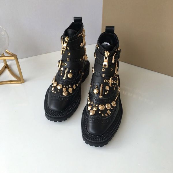 

women rivet boots red bottom new fashion leather martin booties flat shoes with zipper high sneaker ankle boots wholesale, Black