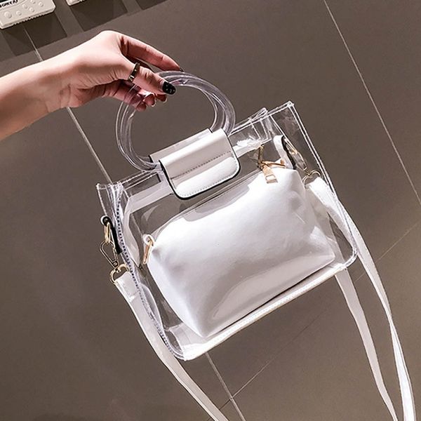 

woman bag handbag 2pc jelly transparent messenger 2020 new portable shoulder bolso mujer torebka damska shopper sac main 40