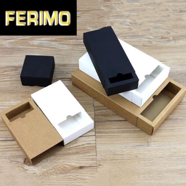 

20pcs/lot white/black/kraft gift box retail black kraft paper drawer box, blank gift cardboard boxes carton box